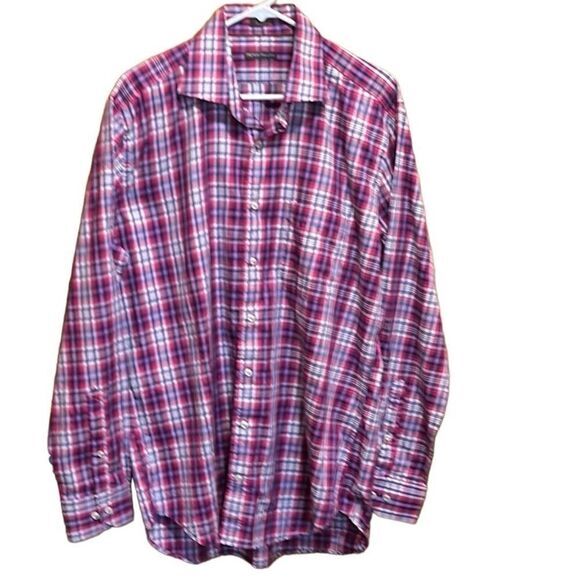 PETER MILLAR Shirt Size Large Plaid Red white Blue Button Down Collegiate Cotton - Picture 1 of 8
